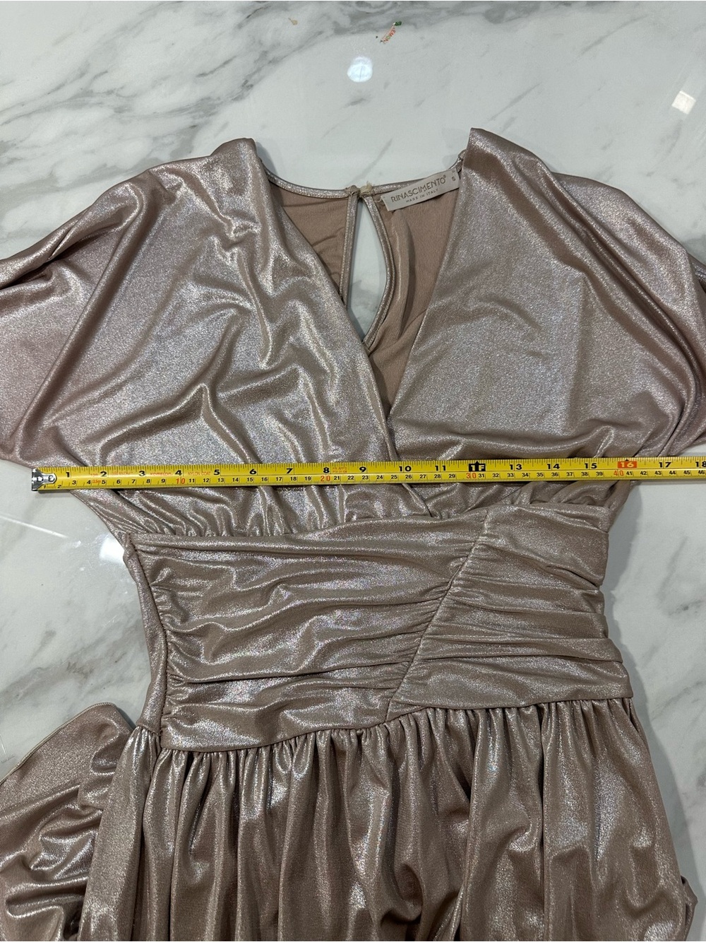 RINASCIMENTO 🇮🇹 Made in Italy Taupe Blush Pink Metallic V-Neck Dress Size Small - Picture 9 of 10